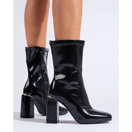 High women's boots with a block heel made of patent eco-leather black 1