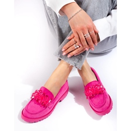 Women's suede loafers with crystals, pink 1