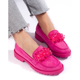 Women's suede loafers with crystals, pink 2