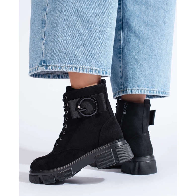 Black women's workers' boots made of ecological suede 1