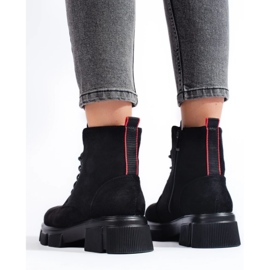 Women's lace-up suede ankle boots, light black 1
