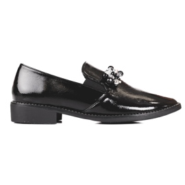Patent leather ladies loafers with decoration, black 1