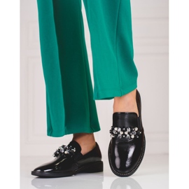Patent leather ladies loafers with decoration, black 2