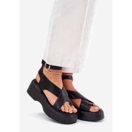 Women's sandals on platform and an wedge eco leather black 1 Women's sandals on platform and an wedge eco leather black 1