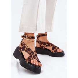 Women's sandals on platform and brown leopard print wedges 2