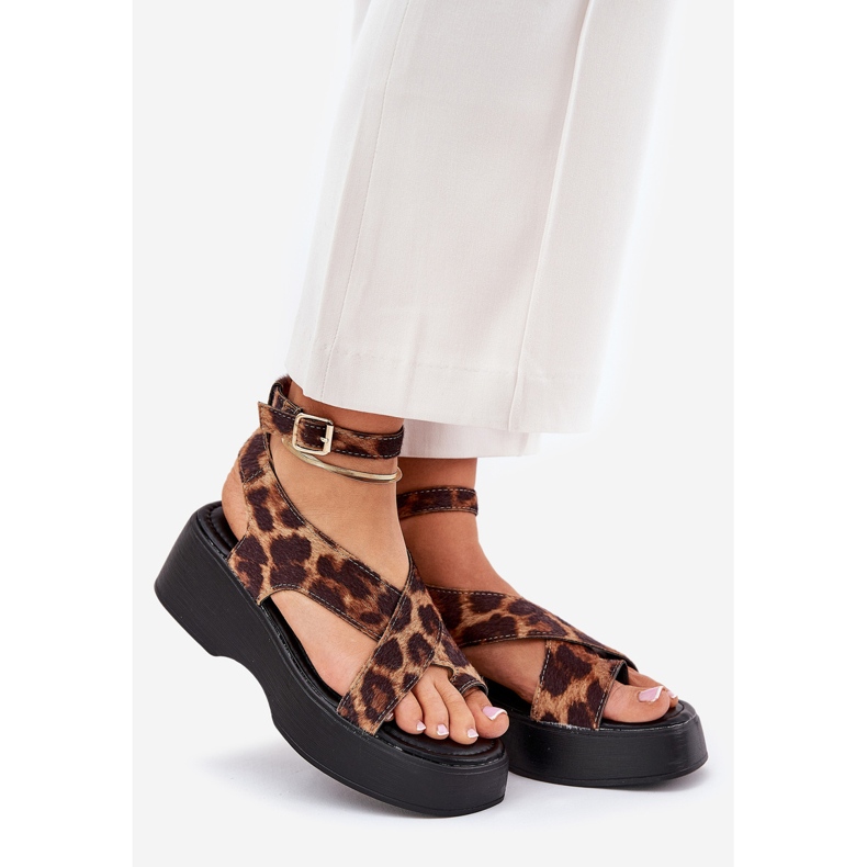 Women's sandals on platform and brown leopard print wedges 1