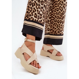 Women's sandals on platform and an wedge eco leather beige 2