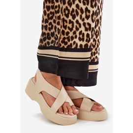 Women's sandals on platform and an wedge eco leather beige 1
