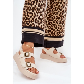 Women's sandals on platform and wedges with buckle beige 2