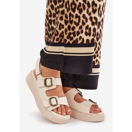 Women's sandals on platform and wedges with buckle beige 1