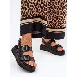 Women's sandals on platform and wedges with black buckles 2