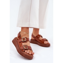 Women's sandals on the platform and wedges with Camel buckles brown 2