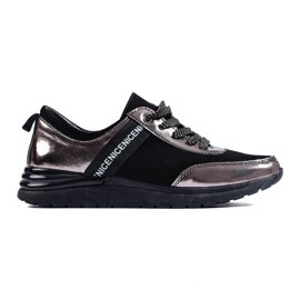 Gray sports shoes made of natural leather black 1