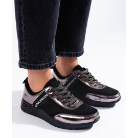 Gray sports shoes made of natural leather black 2