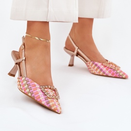 High heels with an ornament and an outdated champagne heel multicolored 2