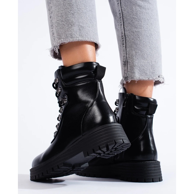 Black lace up women's ankle boots 2