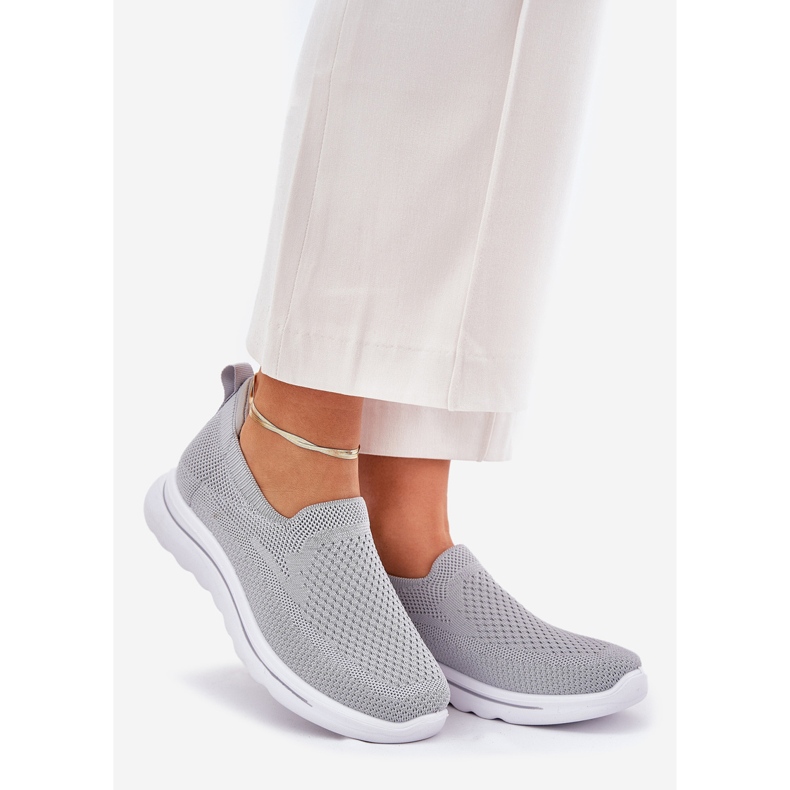 Women's gray slipped material sneakers grey 1