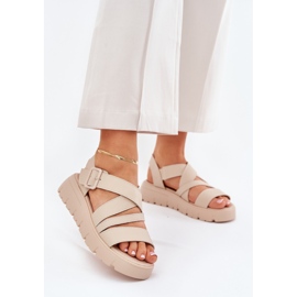 Women's leather sandals on the platform with a beige clamp 2