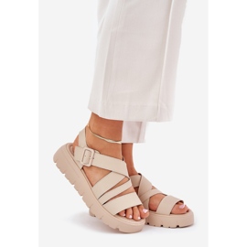 Women's leather sandals on the platform with a beige clamp 1