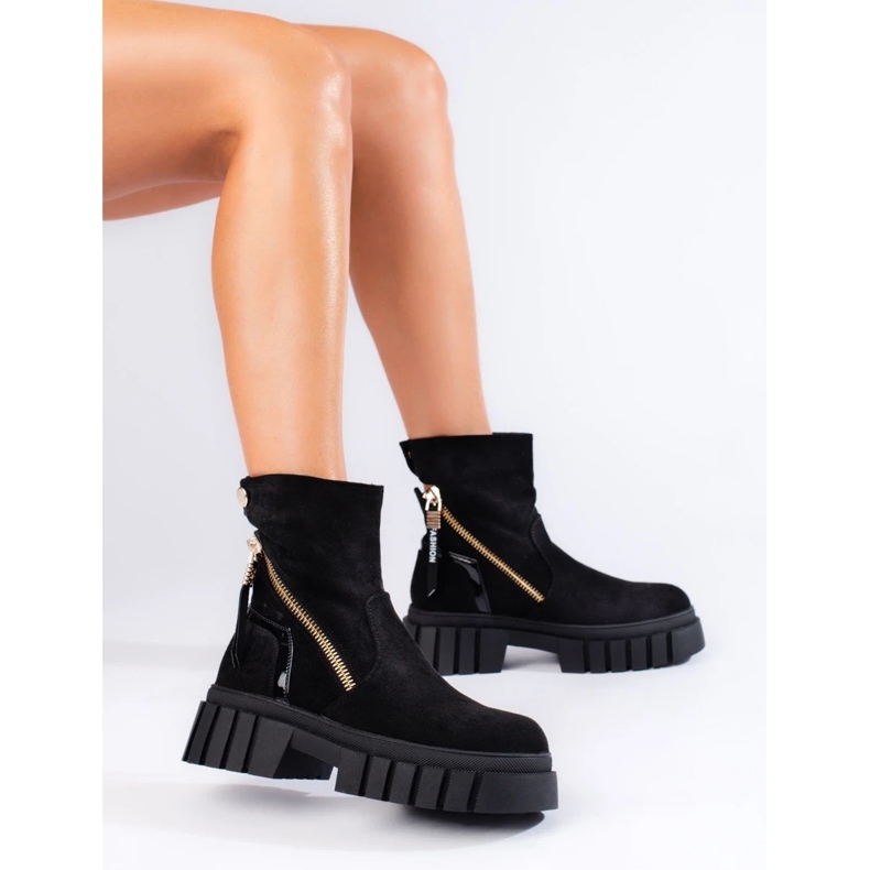 Women's suede ankle boots on the platform black 1 Women's suede ankle boots on the platform black 1