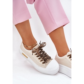 Women's sneakers on a massive platform with decorative lacing beige 2
