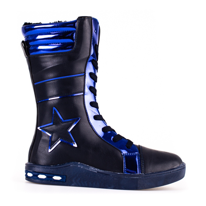 Girls' high-top ankle boots, navy blue 1