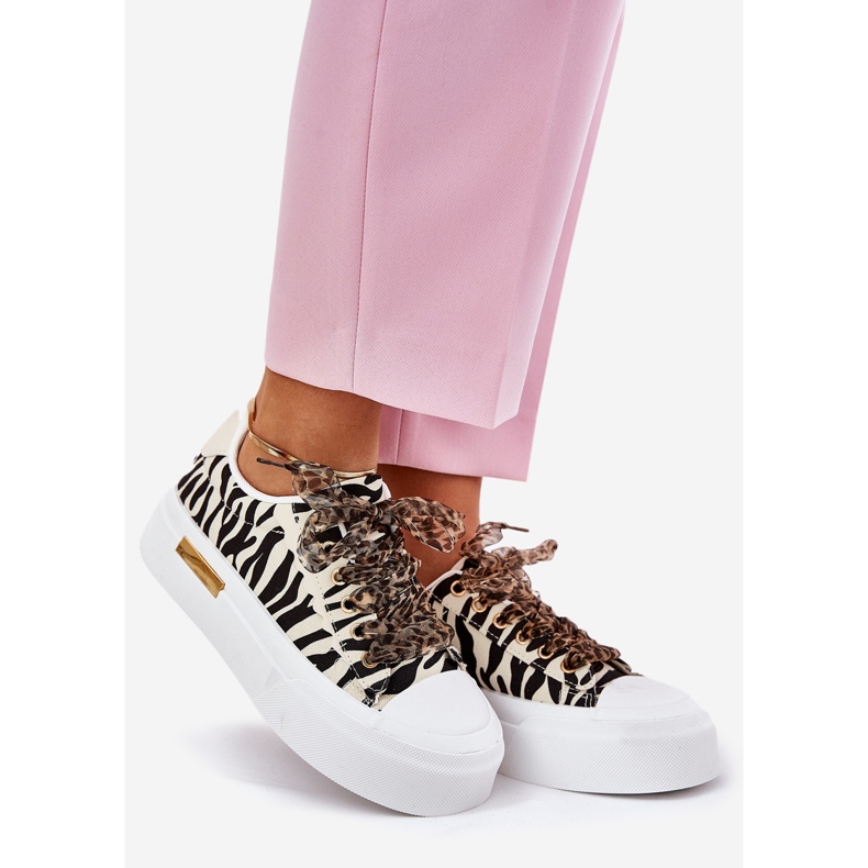 Women's sneakers with decorative lacing black and beige 1