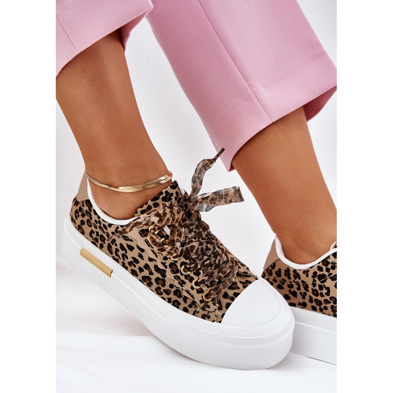 Women's sneakers with decorative lacing black and beige 2