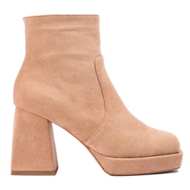 Women's ankle boots with a wide heel, beige 1
