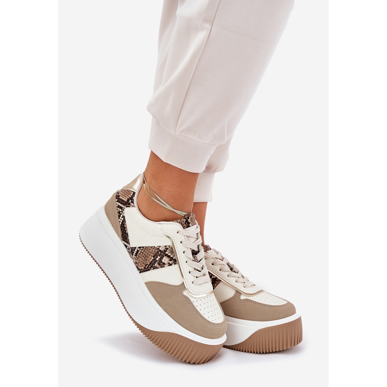Women's sneakers on a massive platform, animal pattern beige 1