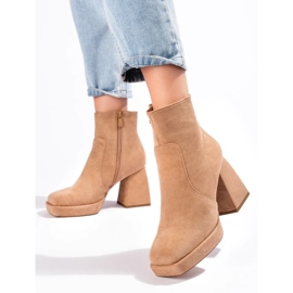 Women's ankle boots with a wide heel, beige 2