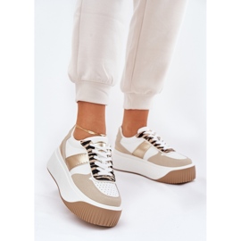Women's sneakers on a massive platform, animal beige-gold pattern 2