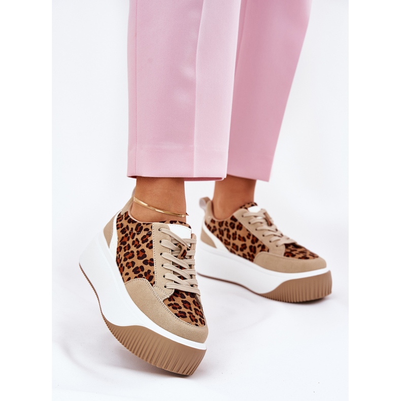 Women's sneakers on a massive platform beige leopard print 2