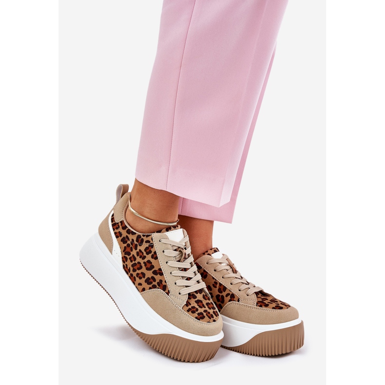 Women's sneakers on a massive platform beige leopard print 1
