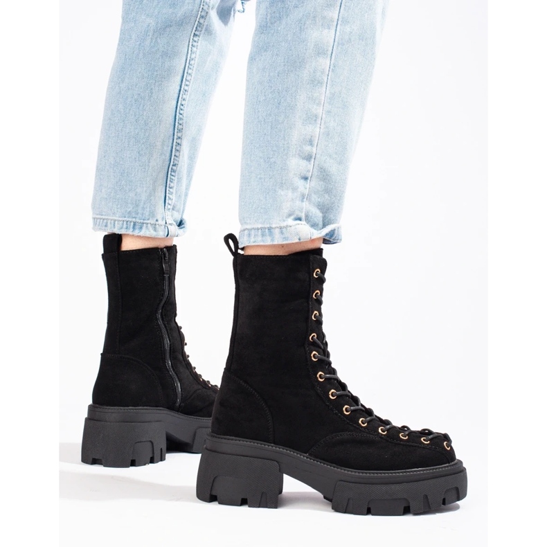 Suede lace-up women's black workers 1