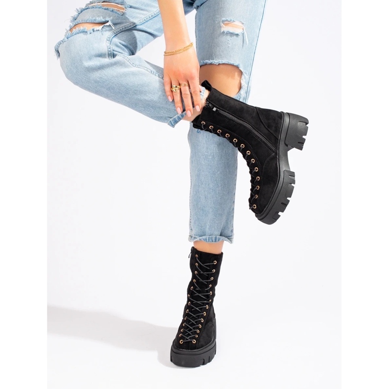 Suede lace-up women's black workers 2
