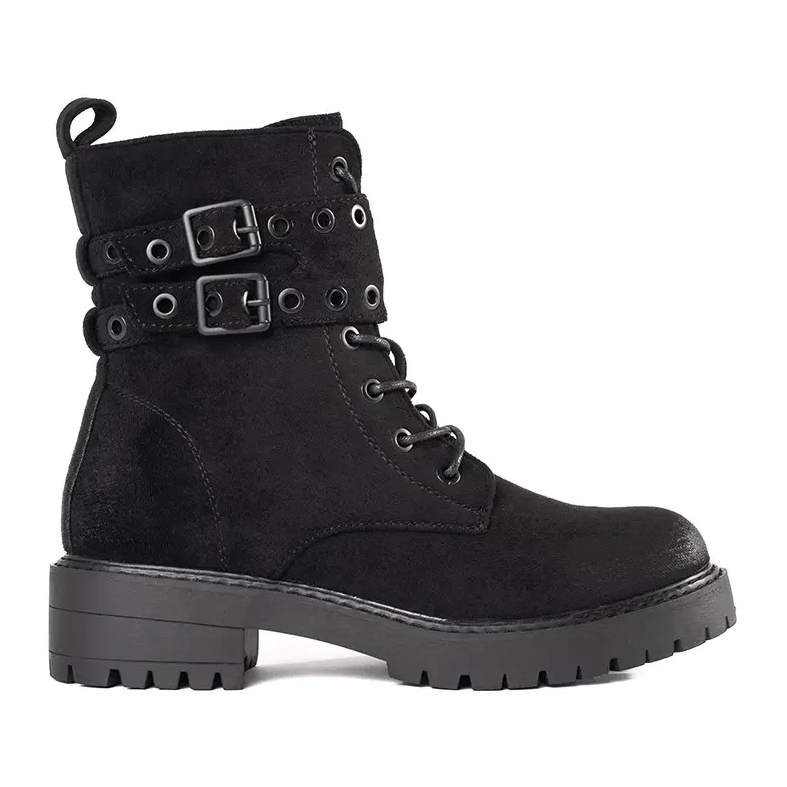 Women's lace-up ankle boots with buckles black 1