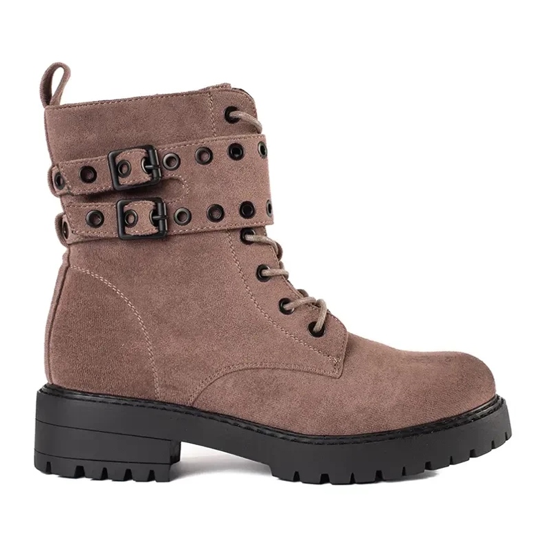 Women's lace-up ankle boots with buckles brown 1
