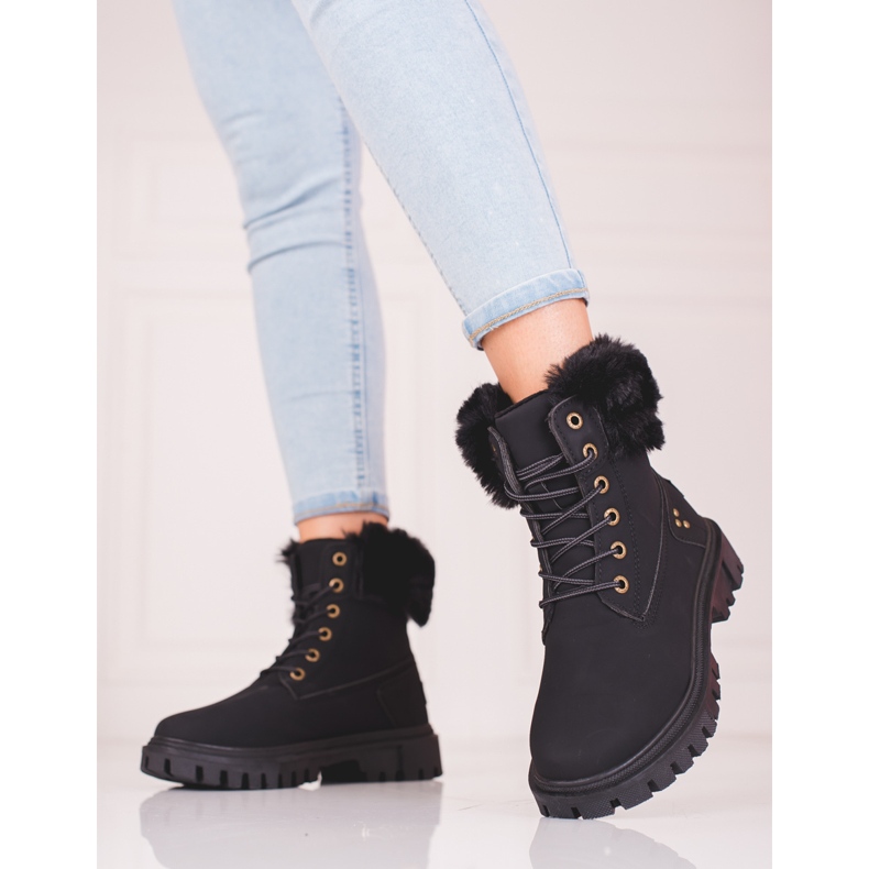 Black women's boots with fur 2