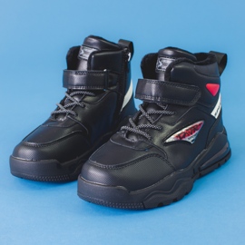 Boys' lace-up ankle boots, insulated, black 1