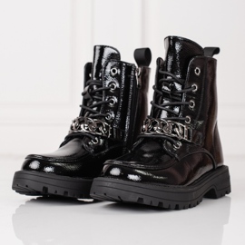 Girls' black lace-up boots 2