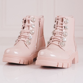 Girls' lace-up ankle boots with pink decorations 2 Girls' lace-up ankle boots with pink decorations 2