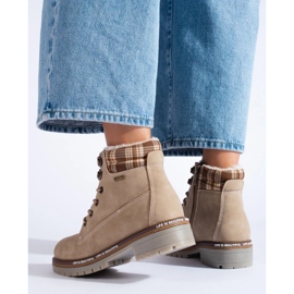 Women's Shelovet beige hiking boots made of ecological leather brown 1 Women's Shelovet beige hiking boots made of ecological leather brown 1