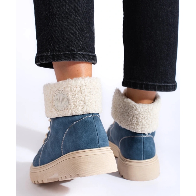 Women's hiking boots with sheepskin blue 1