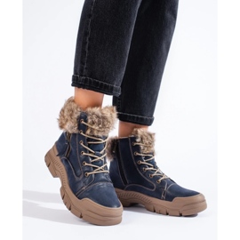 Blue women's trapper boots with fur 1