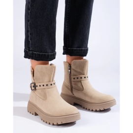 Beige women's boots made of ecological suede 2