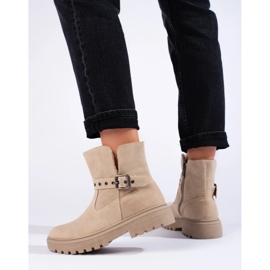 Beige women's boots made of ecological suede 1