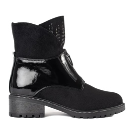 Black suede women's ankle boots with crystals 1