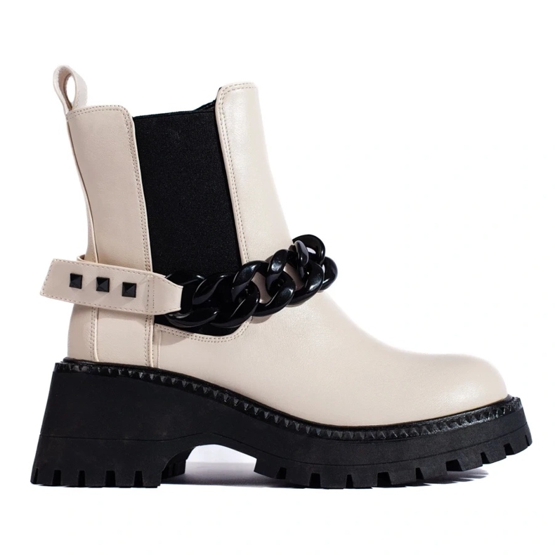 Women's Chelsea boots with a chain beige 2