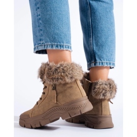 Ladies' brown hiking boots with fur beige 1